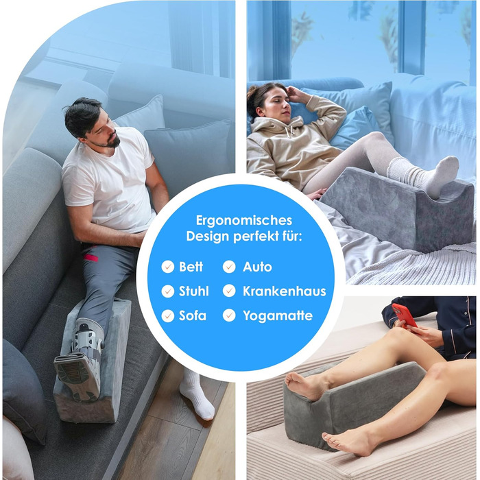 Подушка для підняття ніг клиновидна з ефектом пам'яті (Memory Foam), 68x25x22 см — ортопедична підставка для ніг після операцій, колін та гомілковостопного суглоба, з антиковзаючим покриттям та знімним чохлом OEKO-TEX