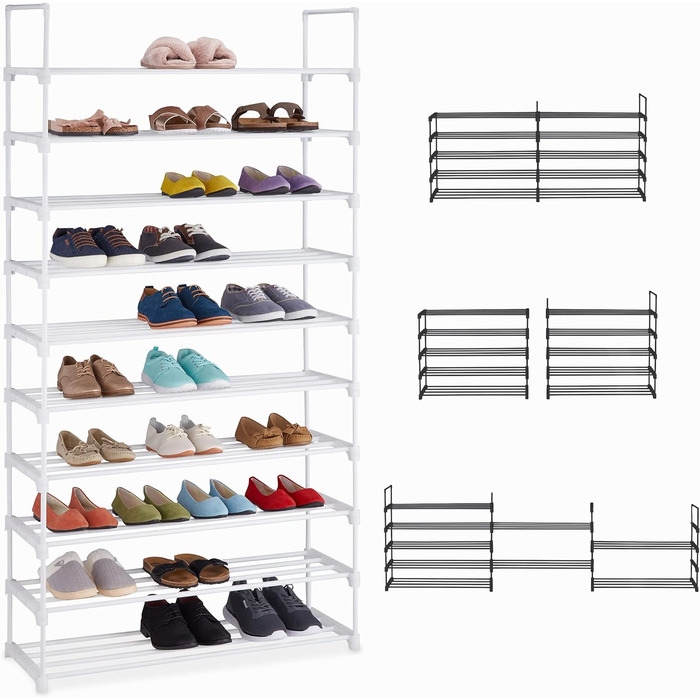 Підставка для взуття Relaxdays, 10 рівнів, модульна, 175,5x93x30,5см, метал, біла