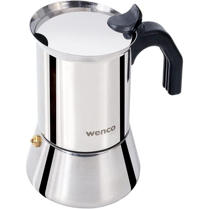 Еспресо-машина wenco преміум-класу, 4 чашки, 500 мл, для всіх типів плит, включаючи духовку. Індукційний глечик для мокко з нержавіючої сталі, 11,3 х 16,5 х 18,7 см, срібний