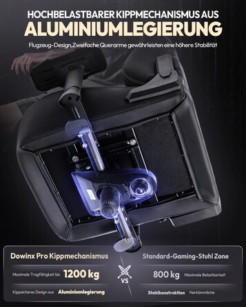 Ігровий крісло Dowinx 200 кг, ергономічний офісний крісло з 4D підлокітниками та підтримкою попереку, регульована висота, чорний