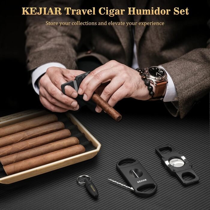 Вишуканий футляр для сигар KEJIAR з контролем вологості та набором інструментів для різання сигар