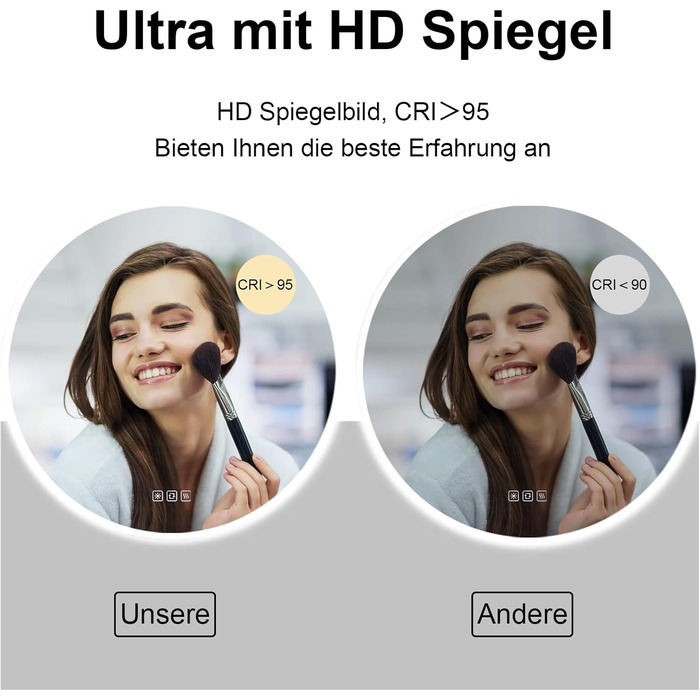 Круглий дзеркало Furduzz з підсвічуванням, 600 мм, для ванної кімнати, настінний, сенсорна кнопка, диммування, 3 кольори, антизапар, інтелектуальна пам'ять