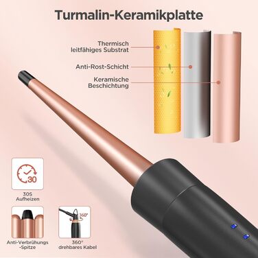 BESTOPE Набір для завивки волосся 5 в 1 з керамічним насадками, 9-32 мм, швидкий нагрів, регульована температура для короткого та довгого волосся (золотий)