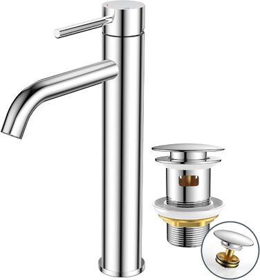 Змішувач для ванної кімнати FORIOUS з набором для зливу, чорний, висота виливу 190 мм, однорідний змішувач для умивальника