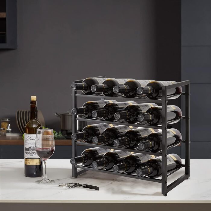 Металева стелаж для вина IBUYKE TMJ904H, 3 яруси, 16 пляшок, для кухні, бару, вітальні