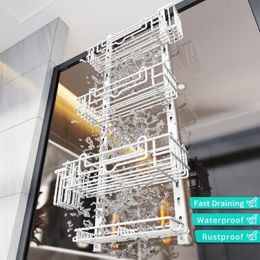 Настінна поличка для душу HapiRm з 22 гачками та 2 тримачами для зубних щіток - 4 яруси, білий