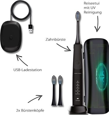 Електрична зубна щітка Tristan Auron SonicMaster - 55,000 вібрацій, 5 режимів, 60 днів акумулятора, UV-стерилізатор, 6 насадок (F + 6 насадок + UV-case)