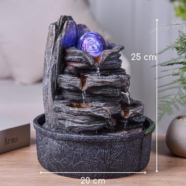 Джерело води Zen'Light Zimmerbrunnen: природний водоспад зі каменями та LED-підсвіткою для медитації та релаксації. Декоративний фонтан для дому, Feng Shui, H 23см (Luberon)