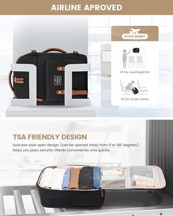 Рюкзак LOVEVOOK для ручної поклажі в літак, жіночий, водонепроникний, універсальний, для ноутбука 17 дюймів, шкільний, для студентів, подорожей, чорний/коричневий, 45x32x15 см