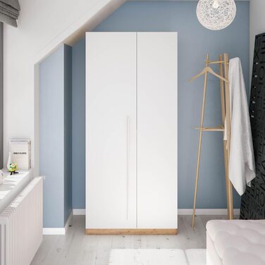 Ліжко дитяче Habitdesign Noa з 2 ящиками, білий та ехо-дуб, 97x77x196 см (без ламелей)