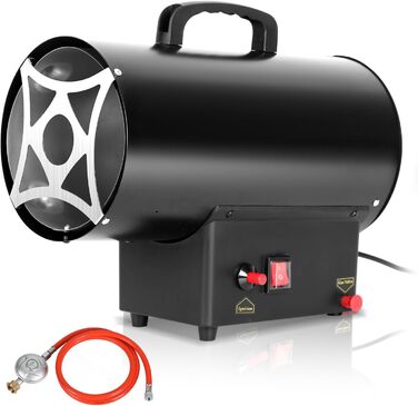 Газовий нагрівач для приміщень Ikodm (15 кВт), 220V, 320 м³/год, з газовим шлангом 1,2м та редуктором тиску 700 мбар