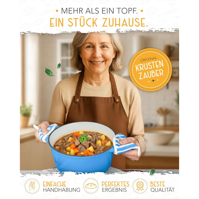 Форма для випікання хліба з чавуну з кришкою Krustenzauber - 28 см, 4.7л, блакитна