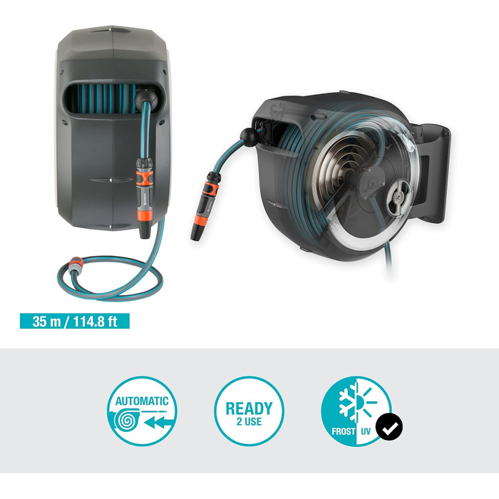 Набір для поливу Gardena RollUp XL (блакитний) 35 м: гнучкий шланг для великих садів, поворотна бокс, з 35 м шлангом Gardena та монтажним комплектом (18630-20)