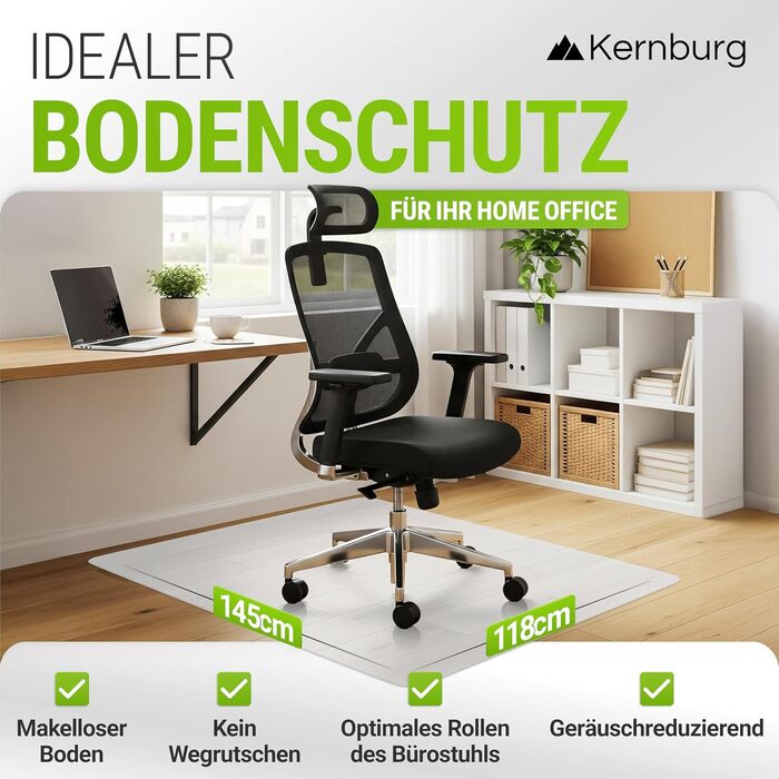 Захисна килимок під офісне крісло – прозора підкладка для ламінату, паркету та плитки – антиковзаюча, з шумоізоляцією, ідеальна для дому (118 x 145 см)