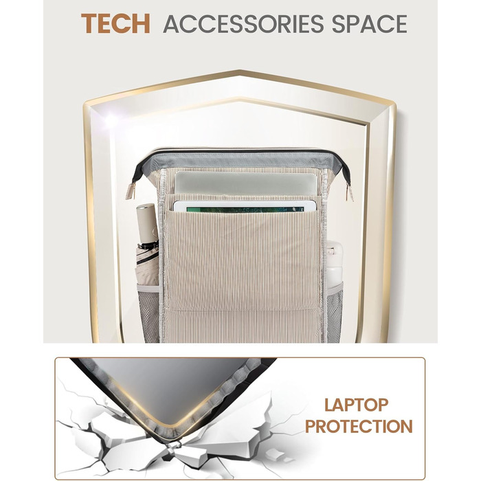 Рюкзак для ноутбука LOVEVOOK 17 дюймів, жіночий, великий, для підлітків, ручна поклажа, водонепроникний, дихаючі лямки, для навчання, школи та подорожей, бежево-сірий