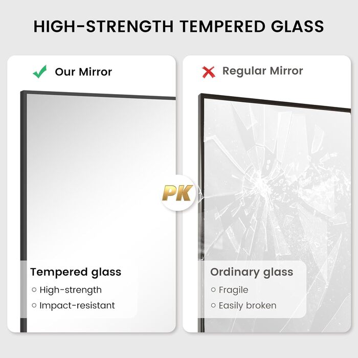 Дзеркало для ванної кімнати HOMECOOKIN, 50.8 x 76.2 см, прямокутне, з металевим каркасом, для встановлення над умивальником, вертикально або горизонтально (Чорний)