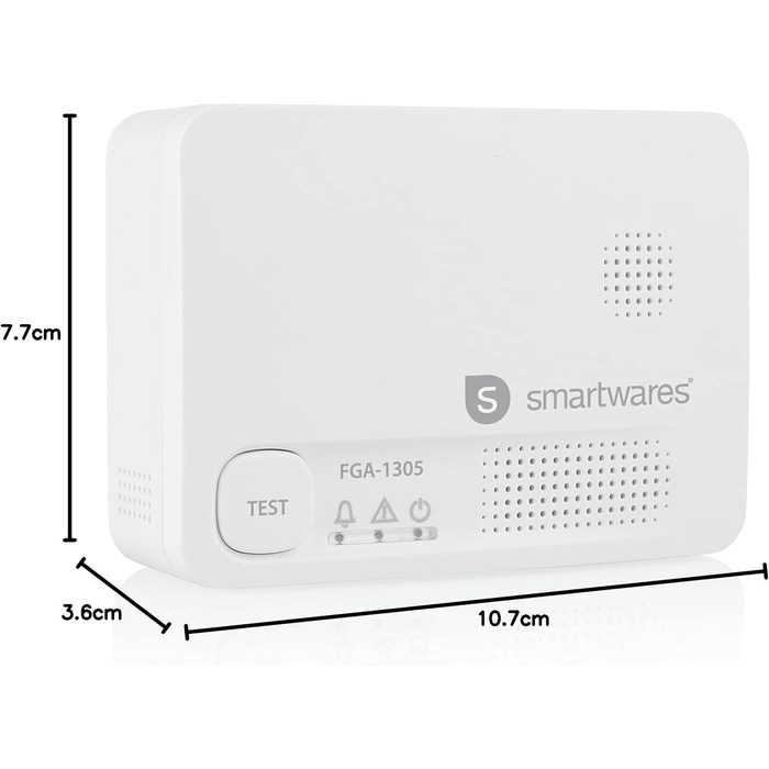 Виявлювач чадного газу Smartwares FGA-13051 з датчиком на 10 років, кнопка тестування, LED-індикатори