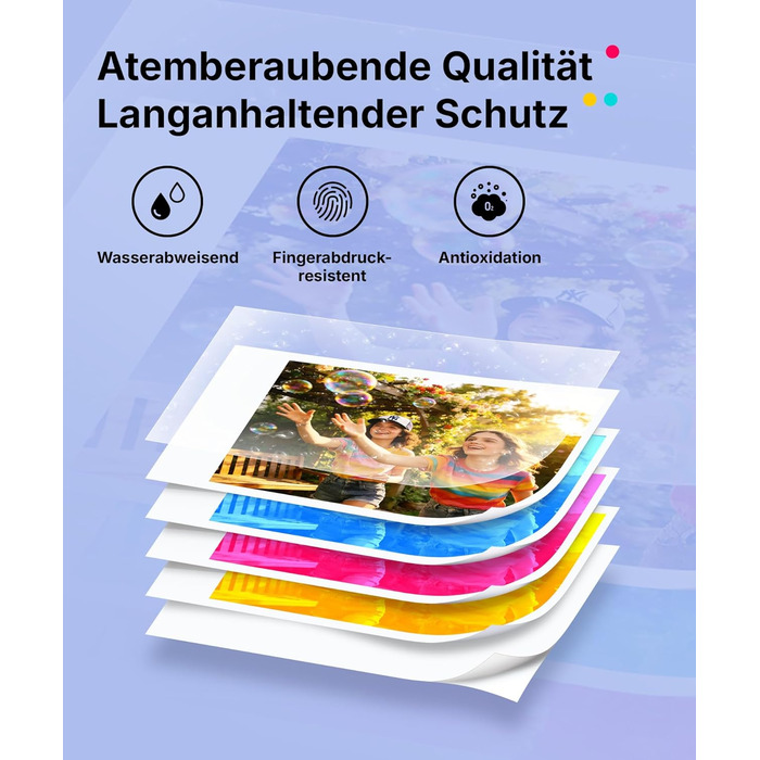 Портативний міні-фотопринтер Liene Pearl N200 Pro з підключенням Bluetooth, сублімаційна технологія, 300 dpi, для iPhone та Android, вбудований акумулятор, комплект з 50 фото (5x7,6 см) та 5 фарбовими стрічками (Lila)