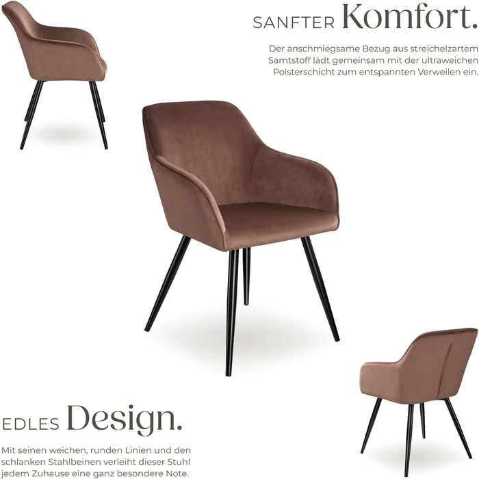 Тумба Teka з м'яким сидінням з велюру, крісло для вітальні, оббитий офісний стілець з чорними металевими ніжками, стілець для туалетного столика - коричневий/чорний (1 шт.)