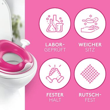 Дитяче сидіння на унітаз Edelkern з ручками та захистом від бризок (рожеве) - до 50 кг, універсальне, з гачком для підвішування