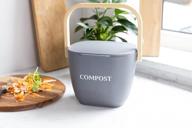 Бамбуковий контейнер для компосту NatEle зі знімною кришкою, без запаху, портативний, 20x17x30см, сірий