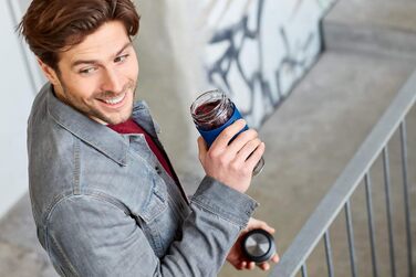 Емса N20805 Чайний горнятко з подвійними стінками | 0,4 л | знімний фільтр | без BPA | 100% герметичне | не протікає | придатне для миття в посудомийній машині | 360° отвір для пиття | Синій