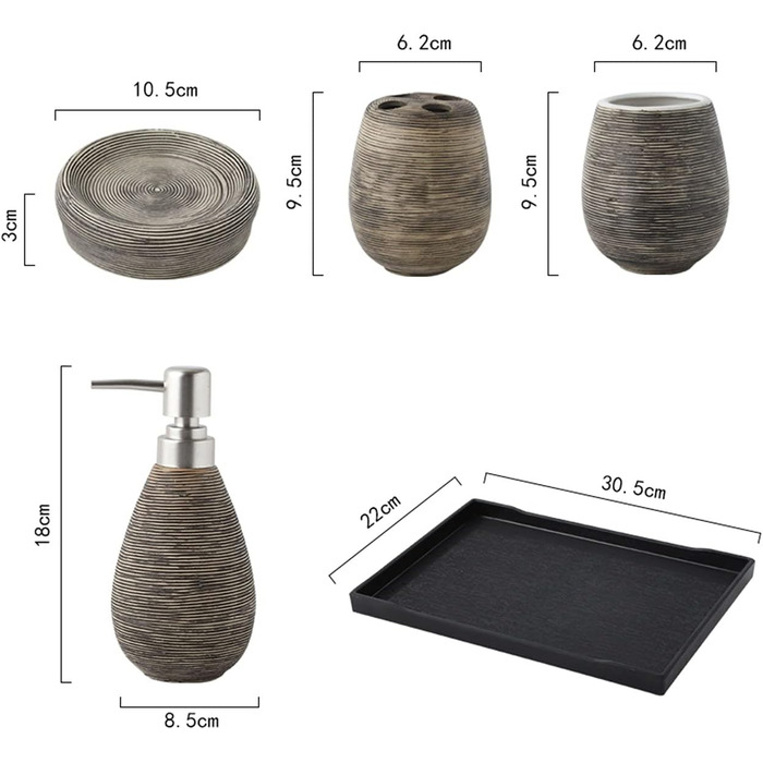 Набір аксесуарів для ванної кімнати Beige, 6 предметів, кераміка, декор, мильниця, дозатор для мила, подарунок
