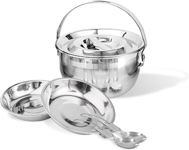 Набір посуду для кемпінгу BRAMBLE (9 предметів) з нержавіючої сталі: каструлі, посуд та столові прибори