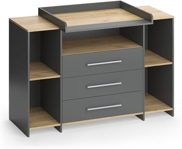 Комод-ліжко Vicco Oskar з приставкою-ліжком, сірий, 143 x 100 см XL з шухлядами, білий/сірий (антрацит/золотий дуб)