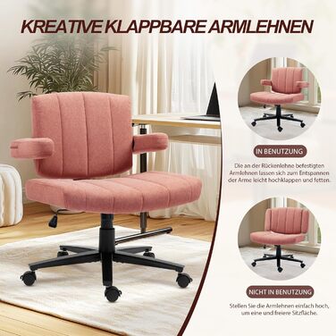 Крісло Vigosit Criss Cross з регульованими підлокітниками та колесами, антиковзаюча тканина, м'яке сидіння, поворотне, для дому, туалетного столика, офісу (Сірий/Рожевий)