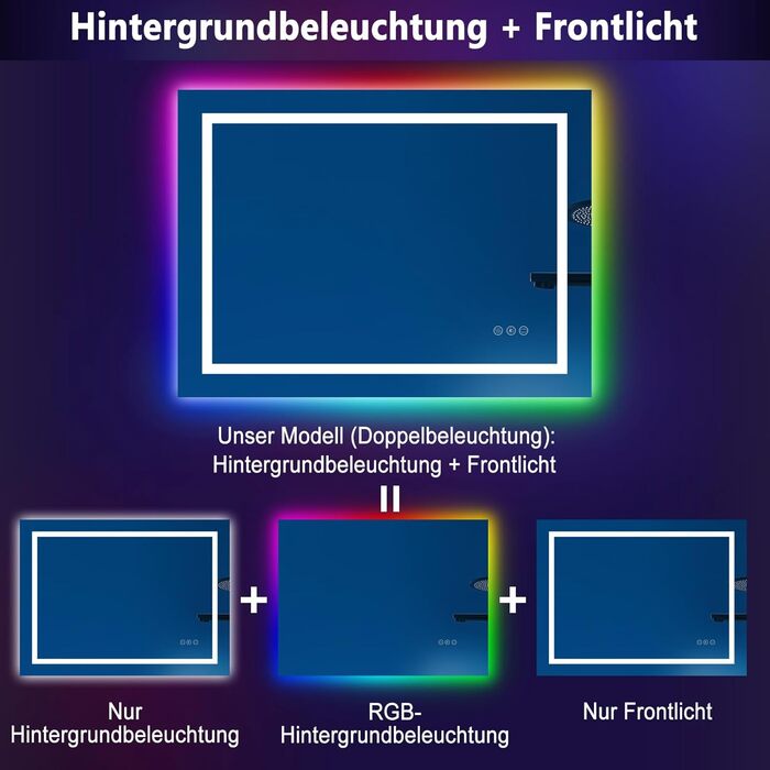 Дзеркало для ванної кімнати зі світлодіодним підсвічуванням 50x70 см, з сенсорним вимикачем