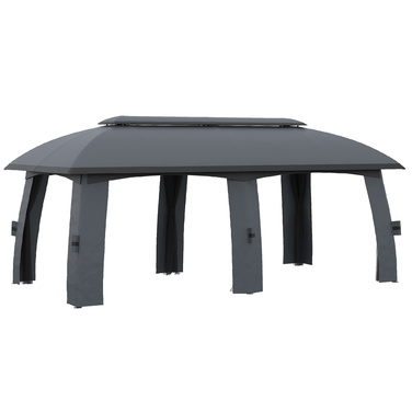 Намет для вечірок Outsunny Garden Pavilion 3 x 6 м з подвійним дахом і бічними стінками, сітки від мух до 15 осіб, оцинкований метал, темно-сірий