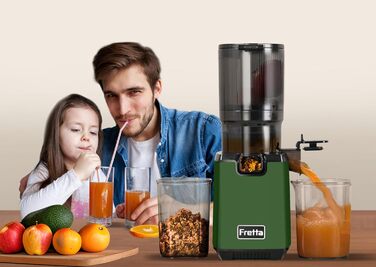 Фреш-прес Fretta Slow Juicer: Швидкий та зручний соковичавник з нержавіючої сталі для овочів та фруктів, 135 мм, 1.8 л, з функцією реверсу, 250W (Темно-зелений)
