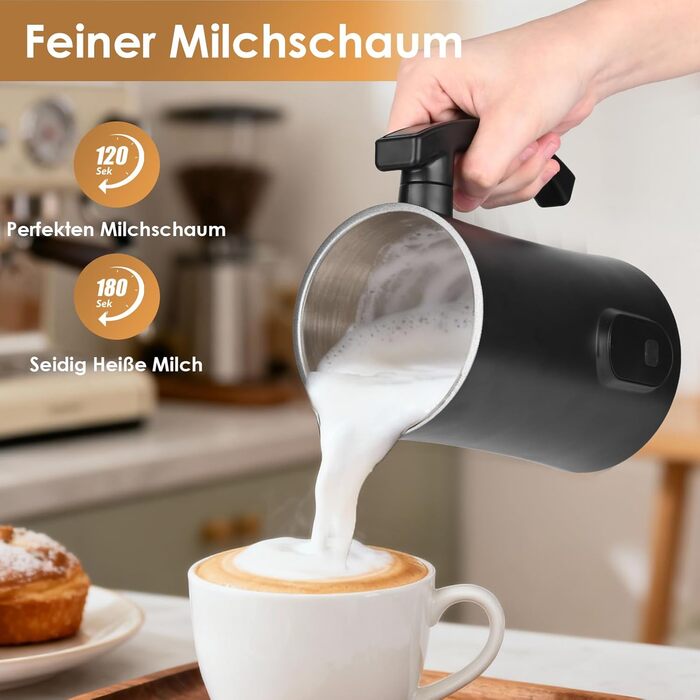 Електричний пінощікач для молока 400W, 350мл, нержавіюча сталь, 4 режими, для капучино, лате, макіато, гарячого шоколаду, для дому, офісу, як подарунок