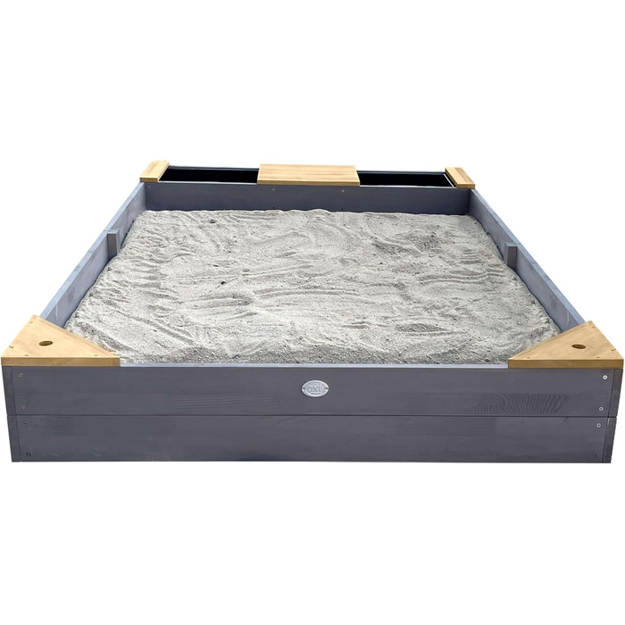 Дерев'яний пісочниця AXI Kelly з лавкою, сидіннями та контейнерами для води | Пісочниця для дітей сірого та коричневого кольору | 180 x 115 см