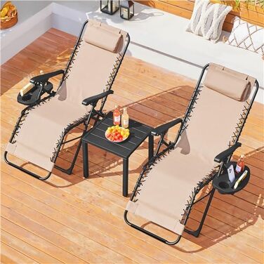 Розкішна лежанка Yaheetech для відпочинку: складана садова лежанка з подушкою та тримачем для напоїв (Бежевий)