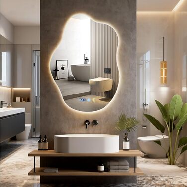 Дзеркало для ванної кімнати Sararoom з підсвічуванням, кругле LED дзеркало 70x50 см, 3 кольори світла, диммування, антизапар, пам'ять, загартоване скло