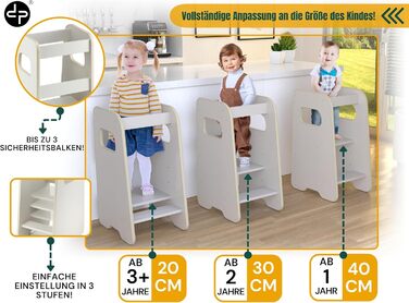 Lernturm defiPad для дітей від 1 року - Регульована висота, Montessori - З захистом від перекидання, Масивний, Стильний, Виготовлено в ЄС, Чорний Дуб (Кашмір Беж)