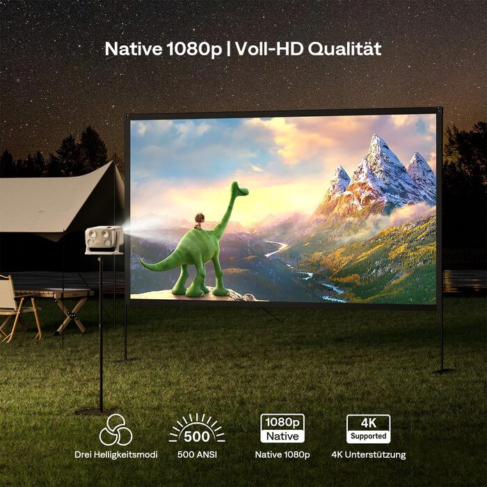 Aurzen Boom Mini 4-в-1 Smart Beamer з Google TV, 4K, проєктор для дому та на вулицю, 20W Dolby Audio, 500 ANSI, ToF автофокус, корекція трапеції, Wi-Fi/Bluetooth, підтримка смартфонів (кремовий)