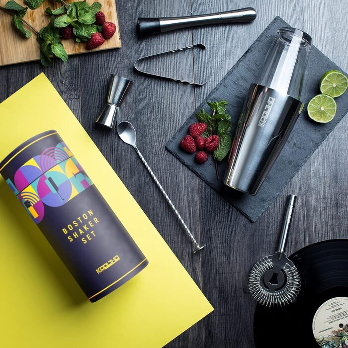 Набір шейкер для коктейлів Boston Shaker Set: скло, нержавіюча сталь, професійний барменський набір з ситечком Hawthorne