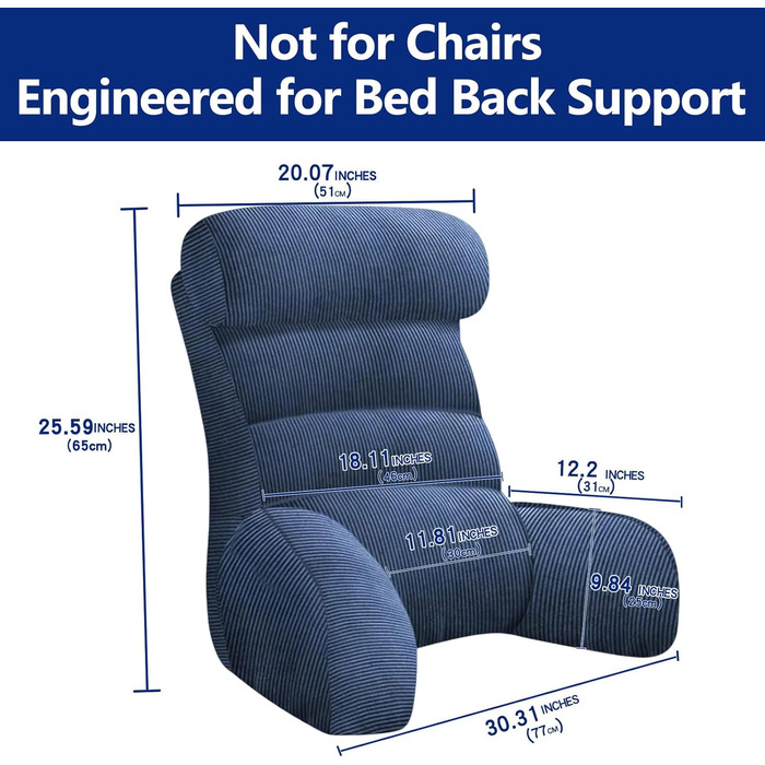 Підголівник для ліжка з підлокітниками Tinuniyaa, великий, для читання, роботи, перегляду телевізора, ігор та відпочинку. Підходить для людей вище 163 см.