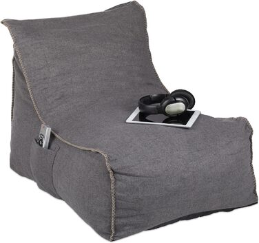 Крісло-мішок зі спинкою, XXL подушка для підлоги для дорослих, м'яка, внутрішня, поролоновий наповнювач, гігантська крісла-мішок, сіра