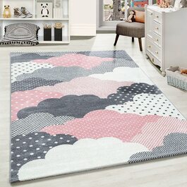 Дитячий килимок з ефектним малюнком у вигляді хмар, прямокутної форми, рожевого і сірого кольорів, простий у догляді, для дитячої, ігрової, дитячої кімнат, Розмір (80 х 150 см)