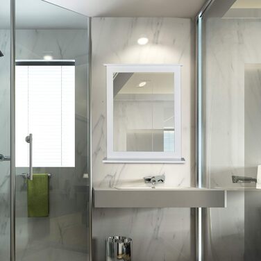 Дзеркало на стіну Relaxdays з поличкою, бамбук, біле, 68x56x10 см