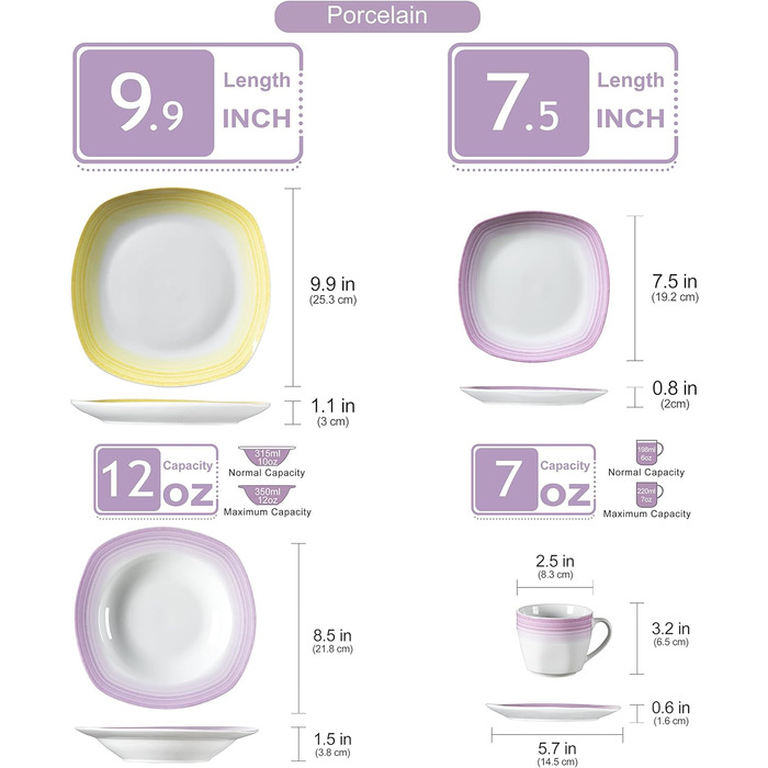 Порцеляновий столовий сервіз 'SPARK 60 предметів Комбінований сервіс включає кавові чашки об'ємом 200 мл, блюдце, десертну тарілку, обідню тарілку та супову тарілку Повний сервіс для 12 осіб