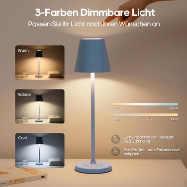 LED настільна лампа GOODEA бездротова з регулюванням висоти, 5500mAh, 3 кольори, диммування, вологостійка, з сенсорним керуванням, алюміній, 2 шт. для дому та саду