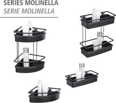 Кутова полиця Molinella, полиця для ванної кімнати з глибоким кошиком для надійного зберігання засобів по догляду, виготовлена з матової лакованої нержавіючої сталі з пластиковою вставкою, (Ш x В x Г) 30 x 8,5 x 21,5 см, чорна