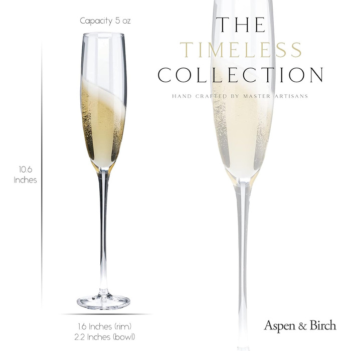 Набір келихів для шампанського Aspen & Birch (6 шт.) з преміум-кристалу, ручної роботи