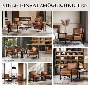 Крісло-реклакс Yaheetech з металевим каркасом та штучною шкірою, світло-коричневе