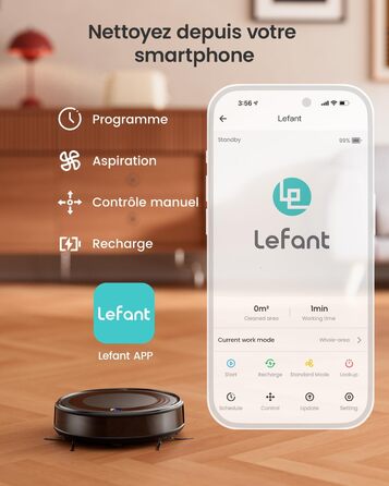 Робот-пилосос LEFANT з функцією миття підлоги, 5500Pa, LiDAR-навігація, багатошарове мапування, віртуальна зона, керування через Alexa/APP/WiFi, ідеальний для шерсті тварин, килимів та твердих підлог (M310)